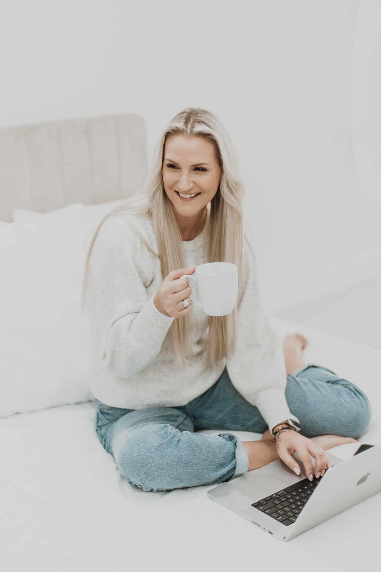 confident business owner drinking coffee